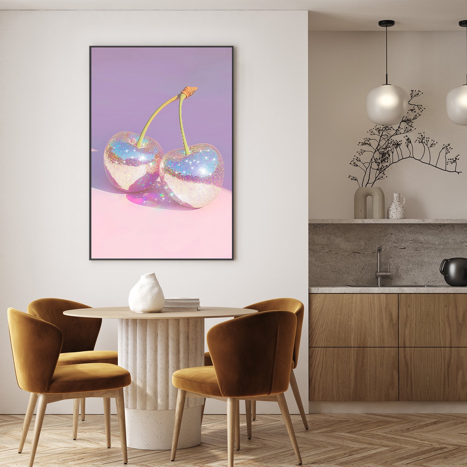 wall-art-print-canvas-poster-framed-Disco Ball Cherries on Pastel Background , By Melloi Art-7