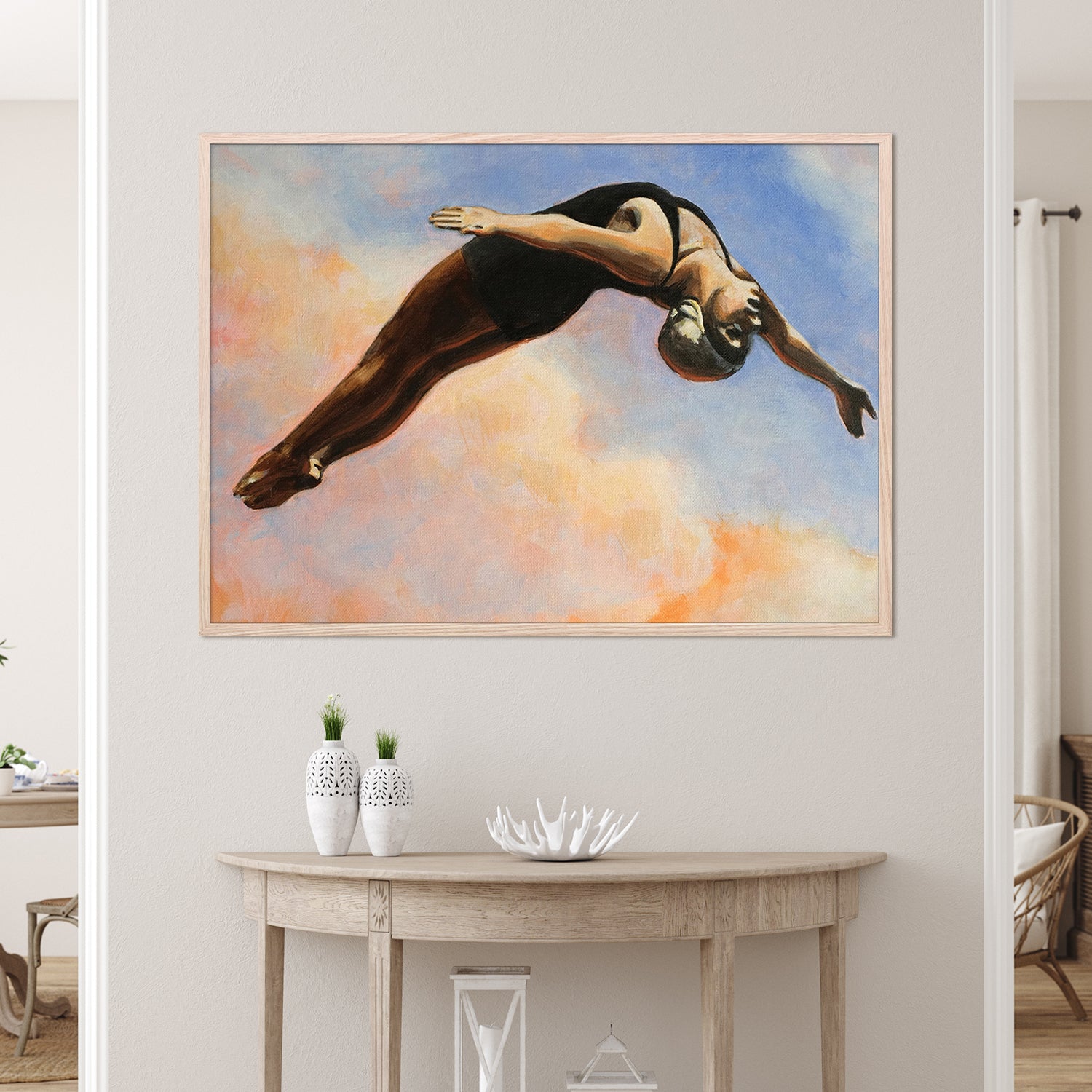 wall-art-print-canvas-poster-framed-Diver in Orange Clouds-7