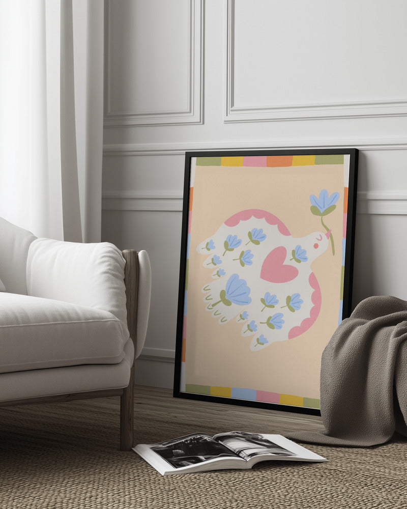 wall-art-print-canvas-poster-framed-Dove of Peace with Flowers Illustration-10