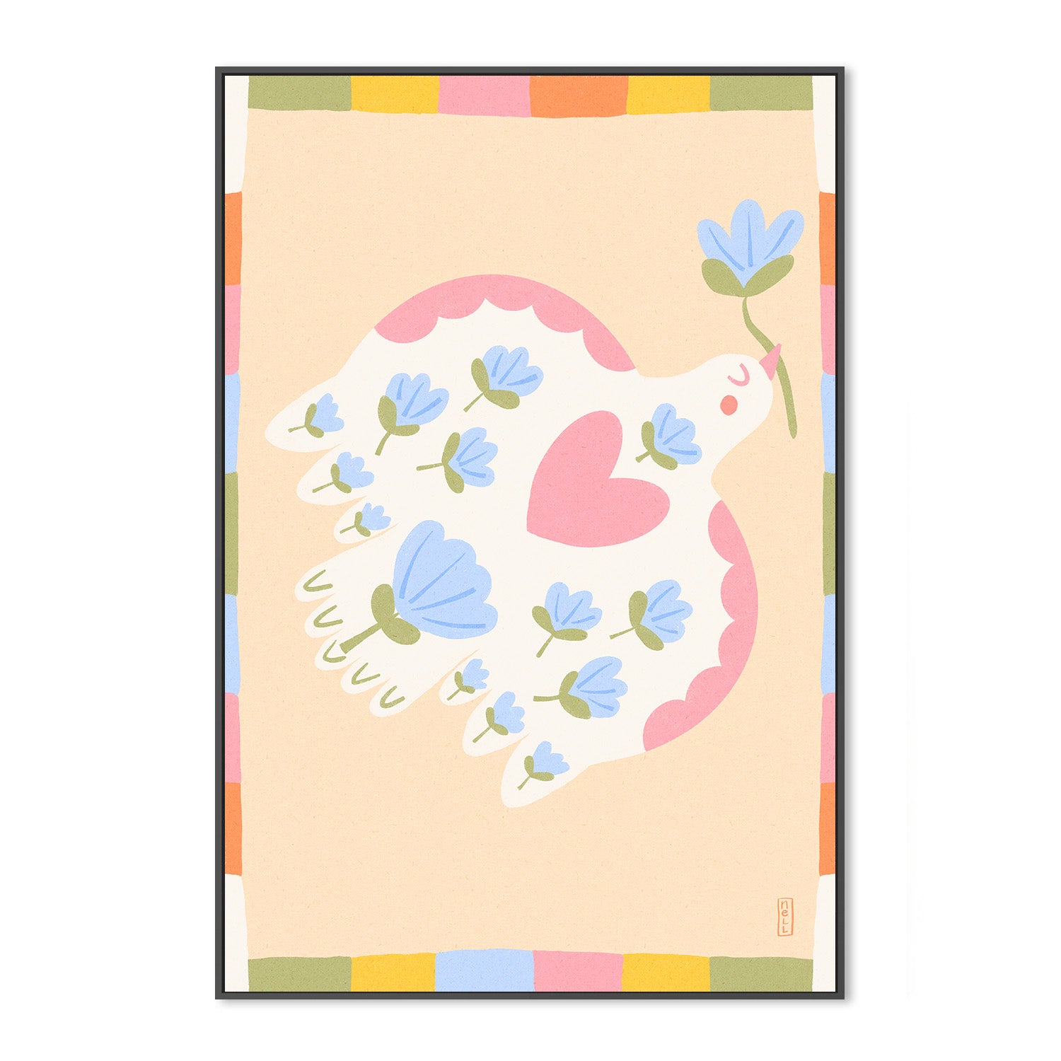 wall-art-print-canvas-poster-framed-Dove of Peace with Flowers Illustration-3