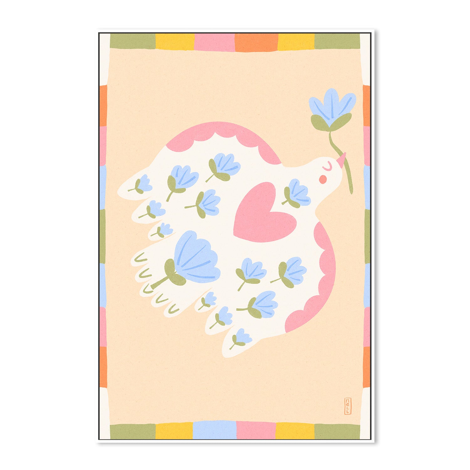 wall-art-print-canvas-poster-framed-Dove of Peace with Flowers Illustration-5