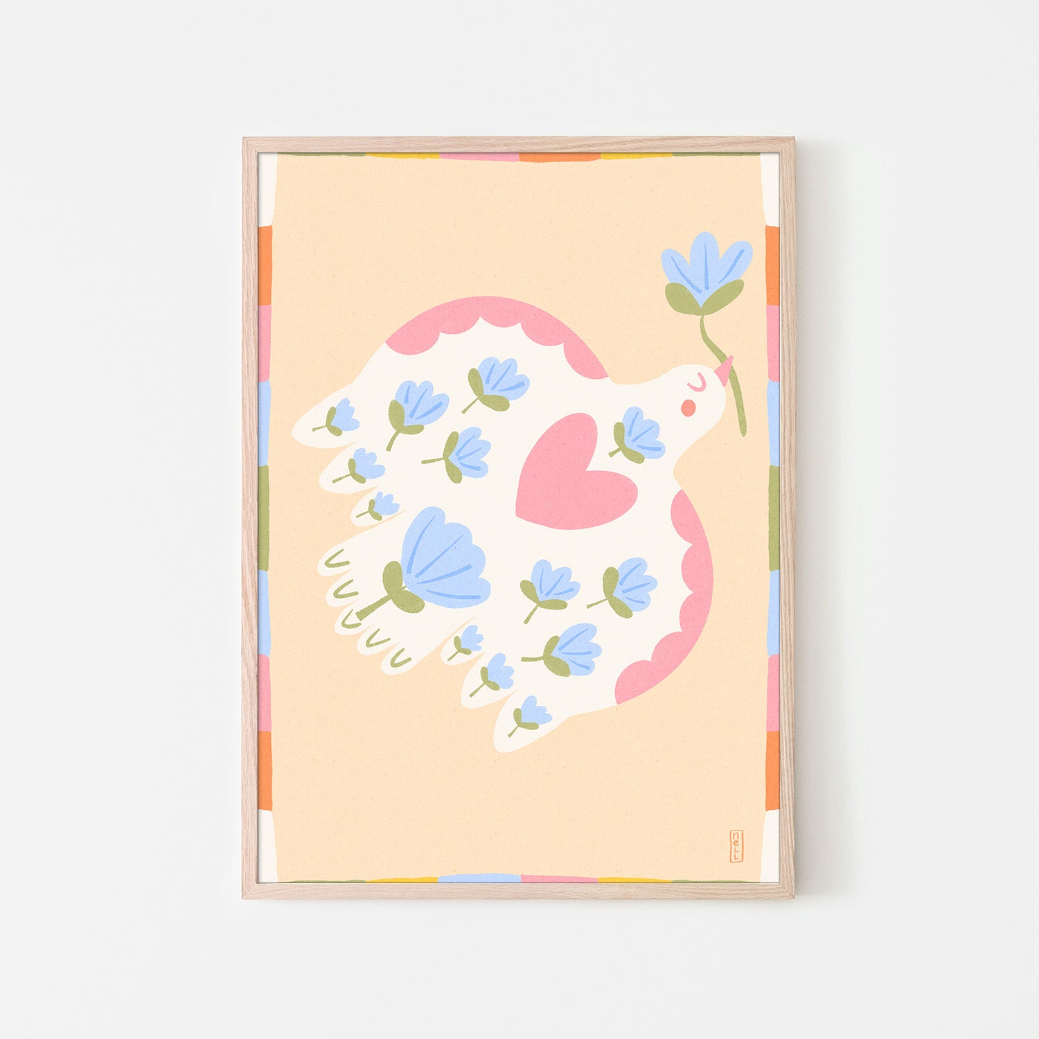 wall-art-print-canvas-poster-framed-Dove of Peace with Flowers Illustration-6