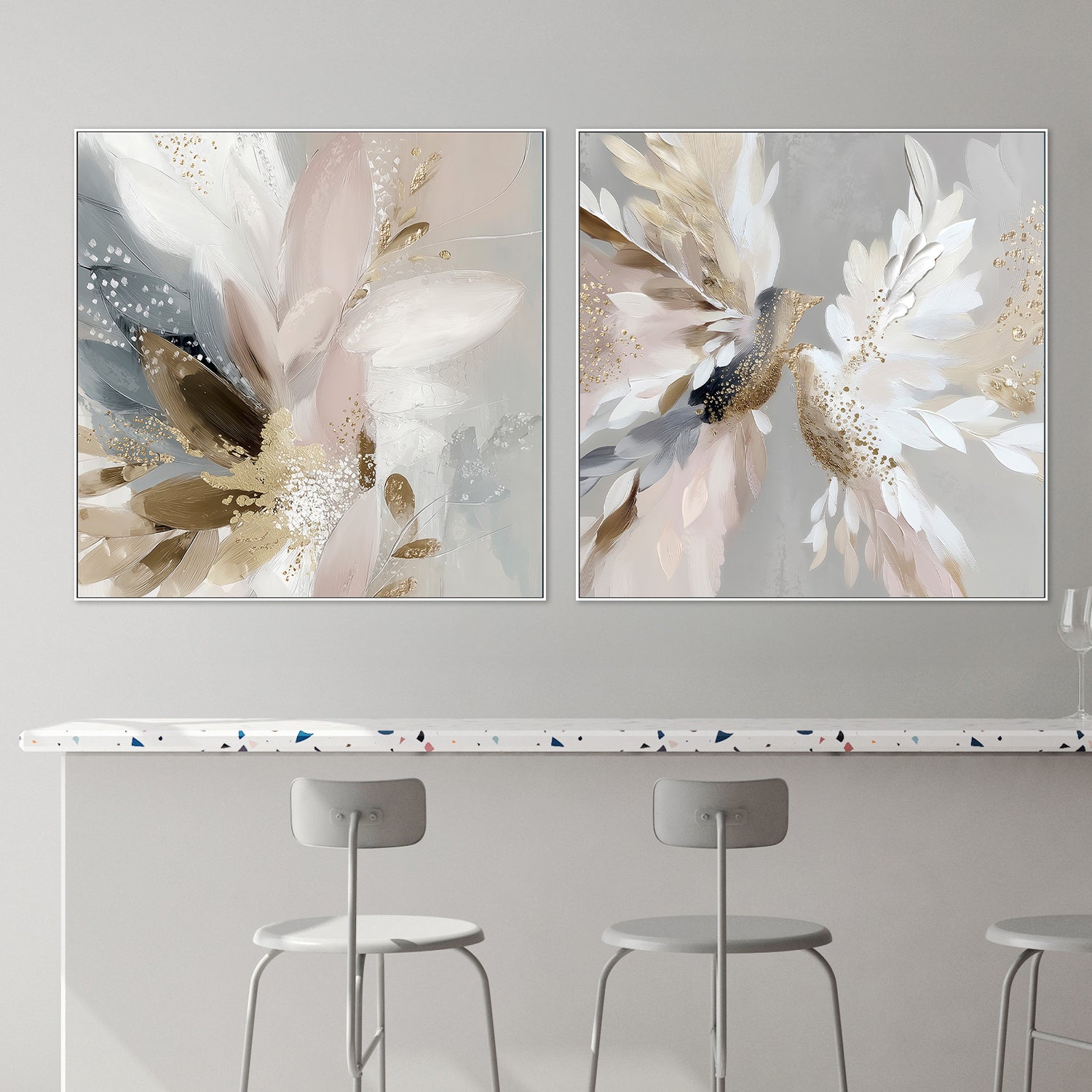wall-art-print-canvas-poster-framed-Doves in Bloom, Left And Right, Set Of 2-2