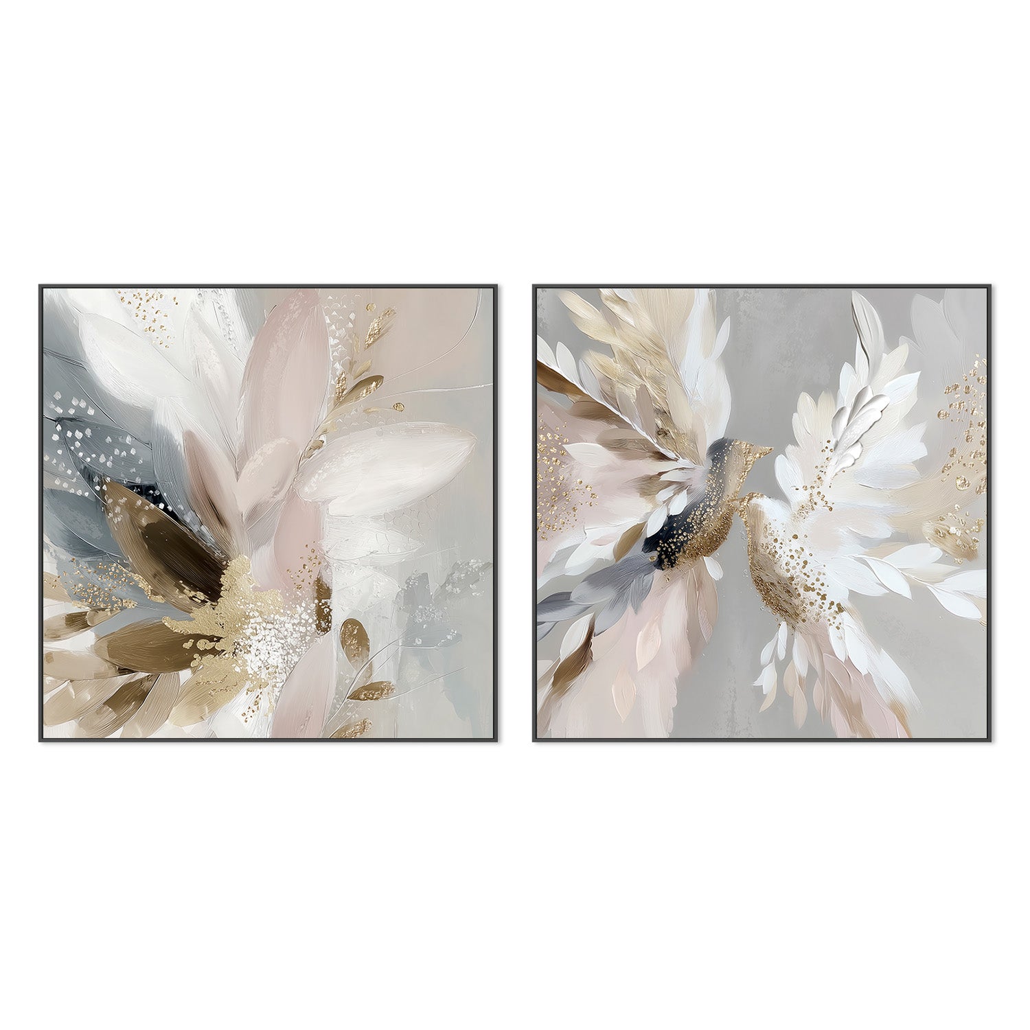 wall-art-print-canvas-poster-framed-Doves in Bloom, Left And Right, Set Of 2-3