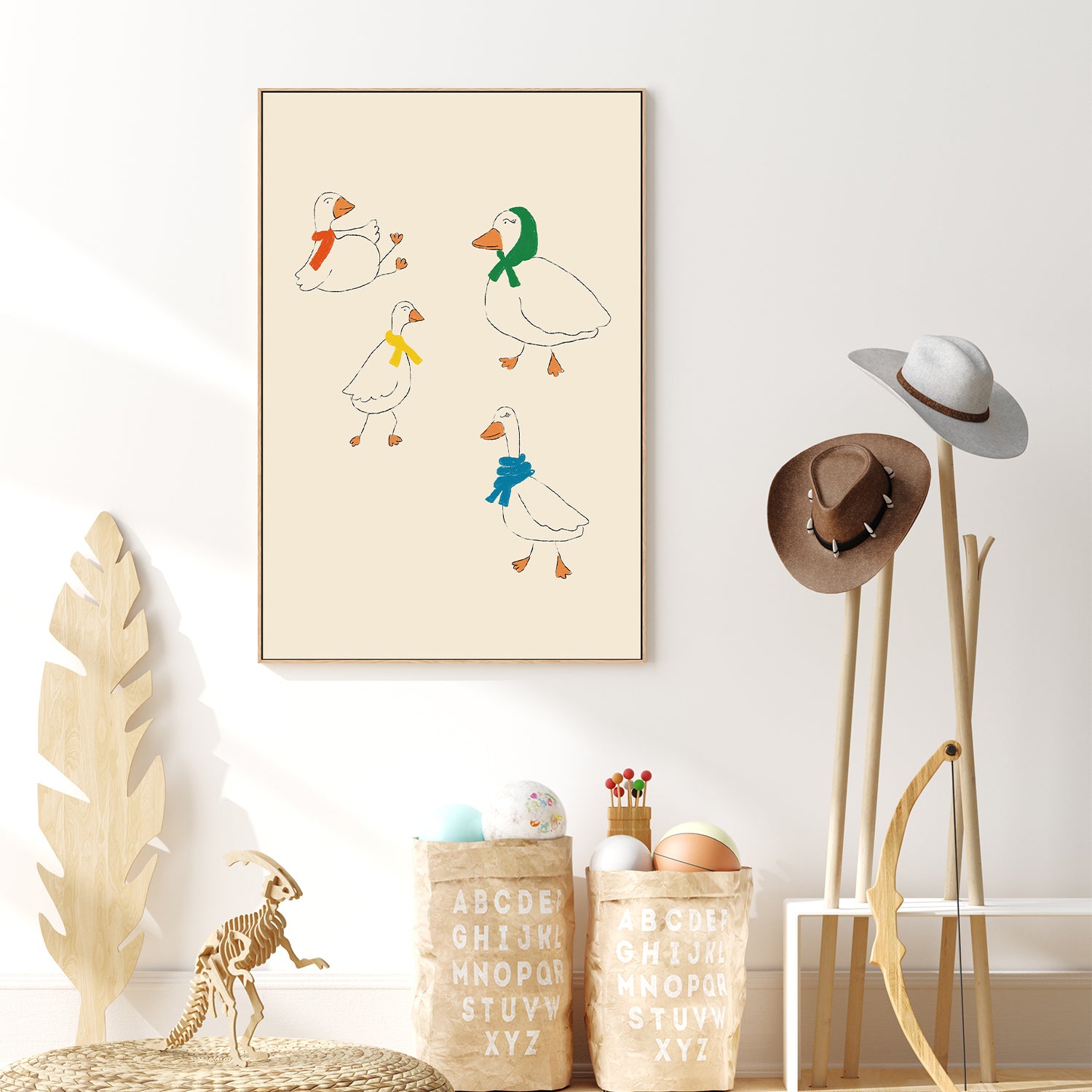 wall-art-print-canvas-poster-framed-Ducks Adorned in Colorful Scarves-7