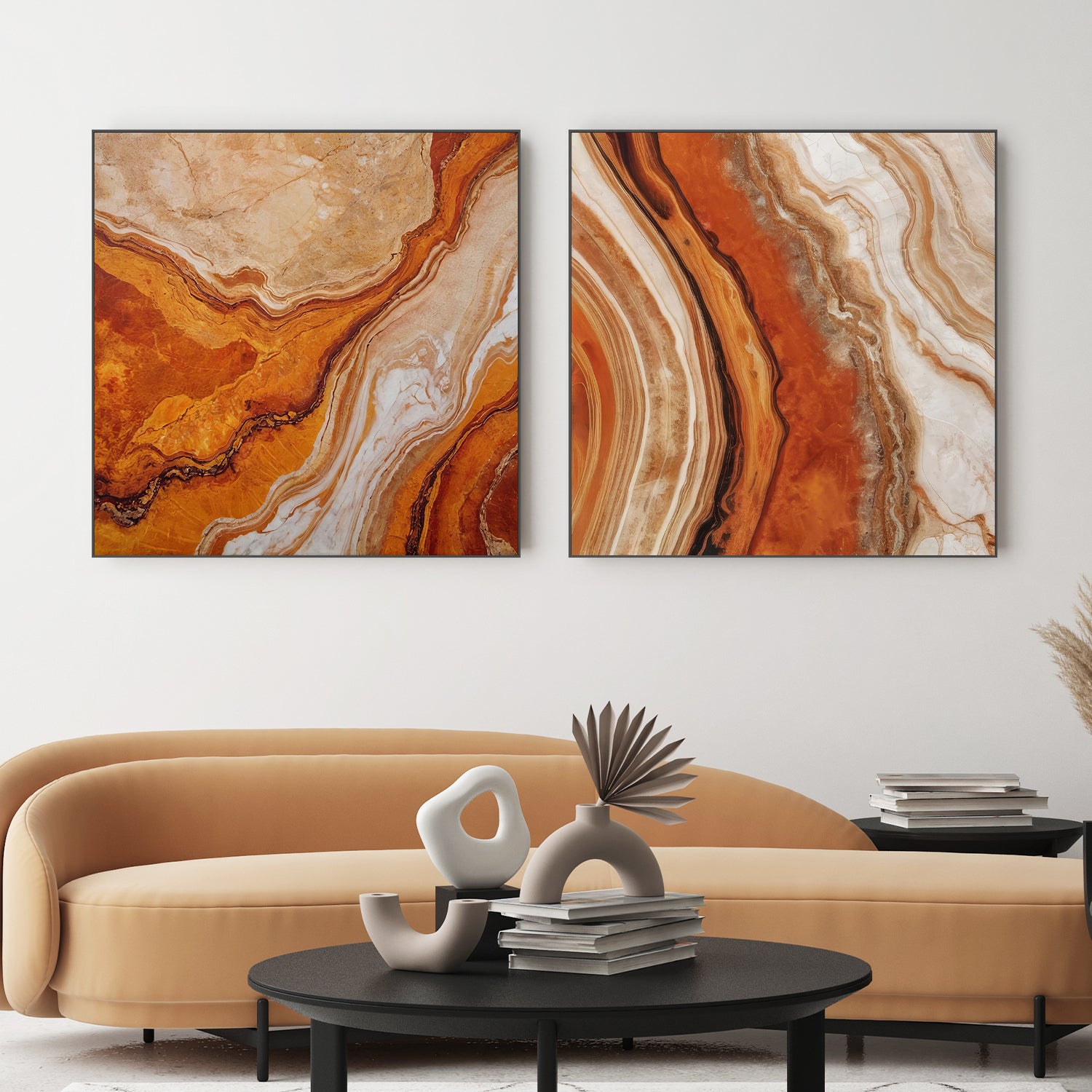wall-art-print-canvas-poster-framed-Earth Inspired Abstract & Orange and Beige Marble Textures, Set Of 2 , By Alpenglow Workshop-2