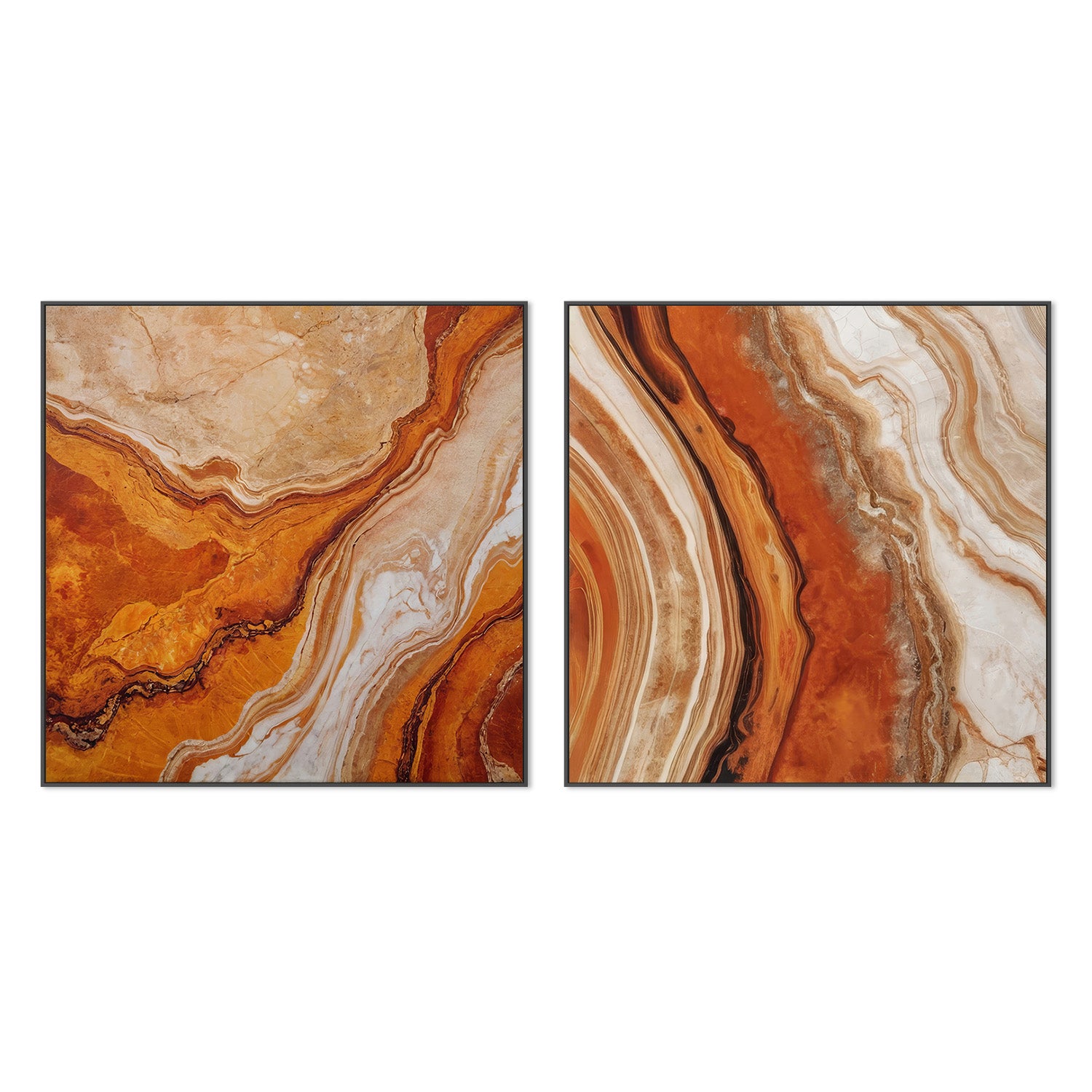 wall-art-print-canvas-poster-framed-Earth Inspired Abstract & Orange and Beige Marble Textures, Set Of 2 , By Alpenglow Workshop-3