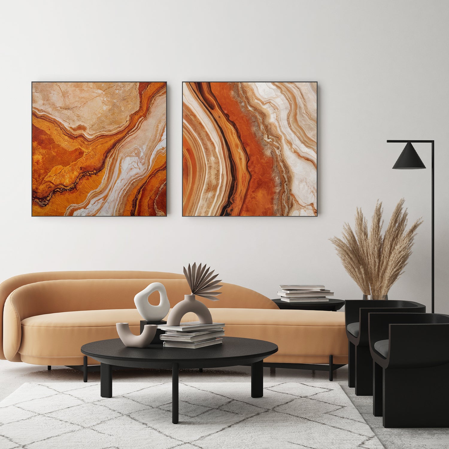 wall-art-print-canvas-poster-framed-Earth Inspired Abstract & Orange and Beige Marble Textures, Set Of 2 , By Alpenglow Workshop-7