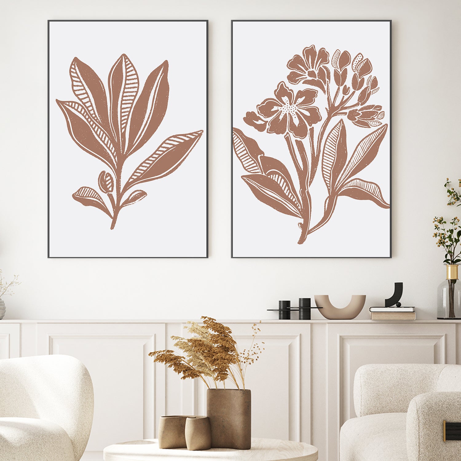 wall-art-print-canvas-poster-framed-Earthy Florals & Earthy Foliage, Set Of 2 , By Nikita Jariwala-2