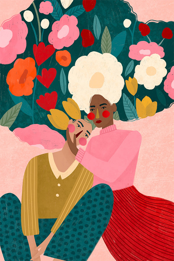 wall-art-print-canvas-poster-framed-Embracing Couple In Floral Embrace-1