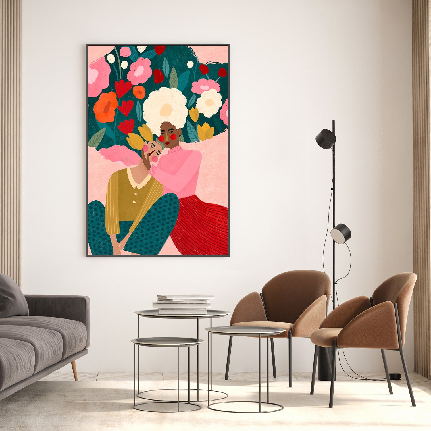 wall-art-print-canvas-poster-framed-Embracing Couple In Floral Embrace-2