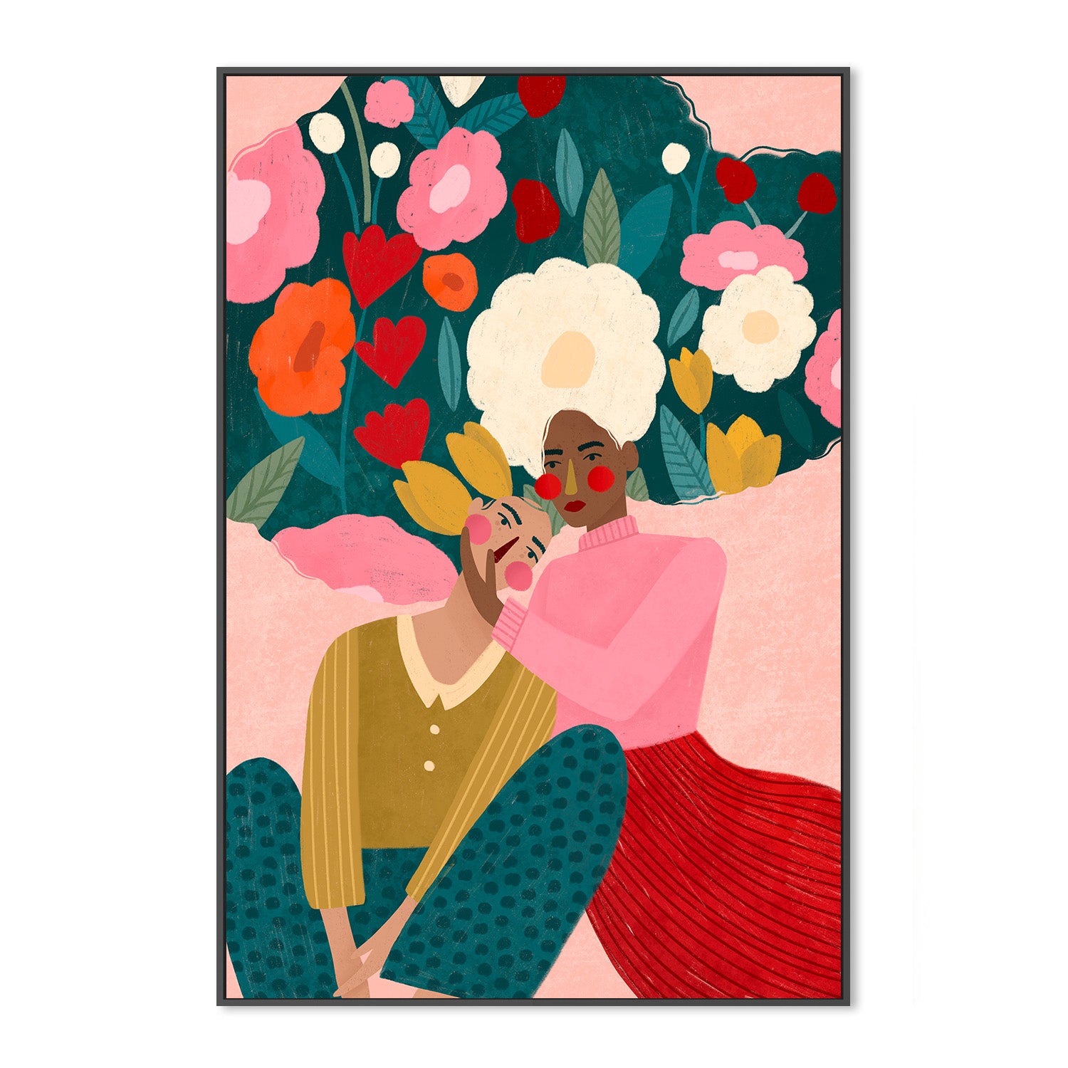wall-art-print-canvas-poster-framed-Embracing Couple In Floral Embrace-3