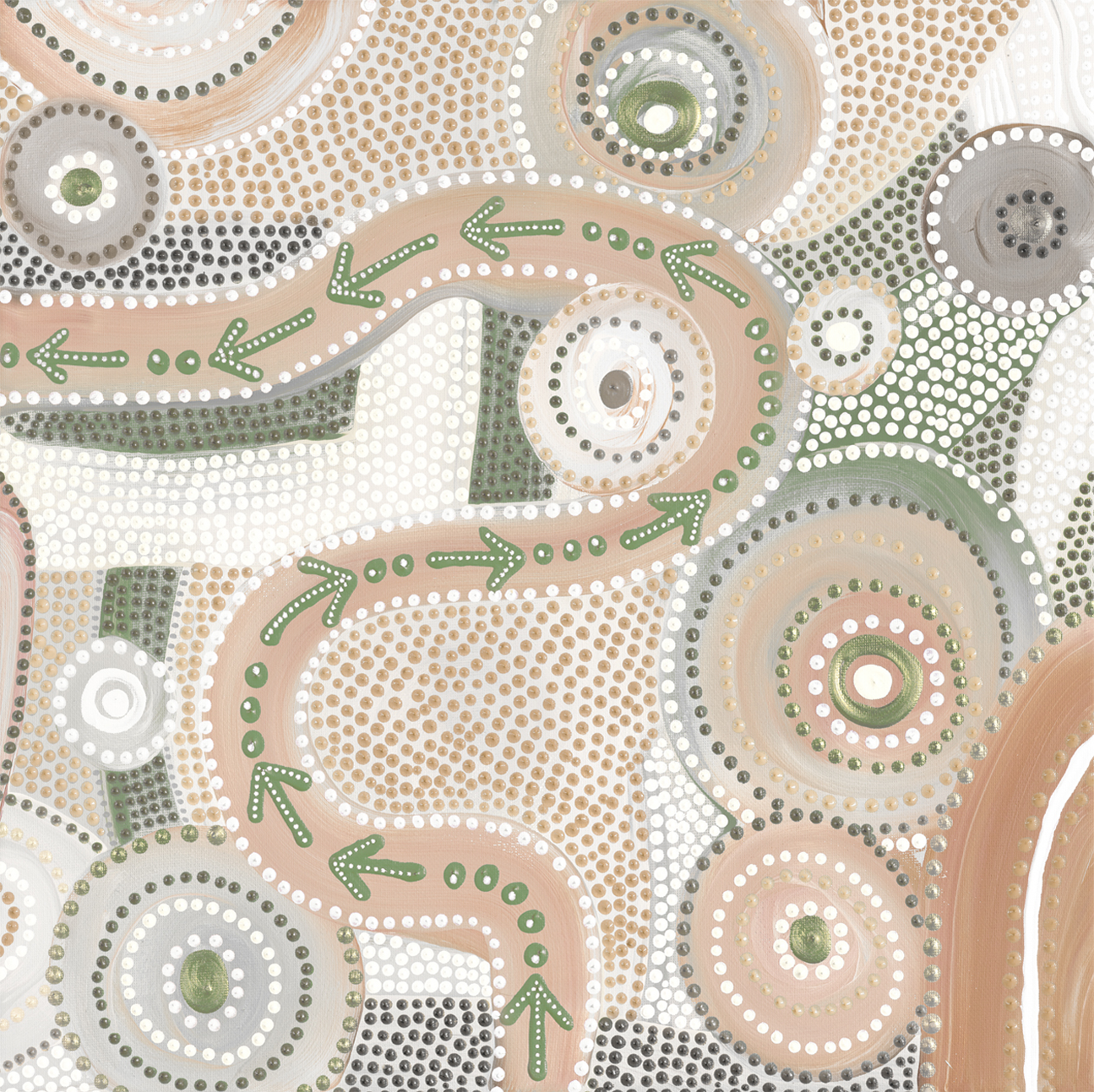 wall-art-print-canvas-poster-framed-Emu Dreaming, Light Peach and Green Colour , By Domica Hill-1