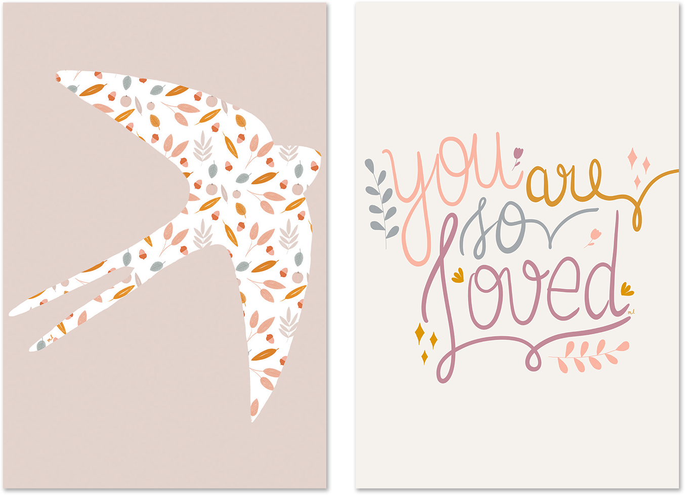 wall-art-print-canvas-poster-framed-Fall Swallows and You Are So Loved, Set of 2 , By Menina Lisboa-1