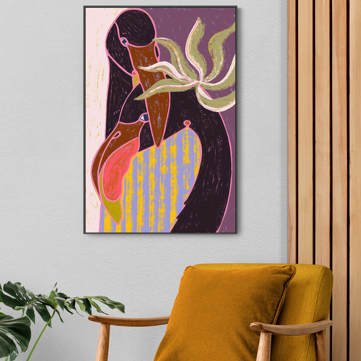 wall-art-print-canvas-poster-framed-Flamingo Harp Duet-8