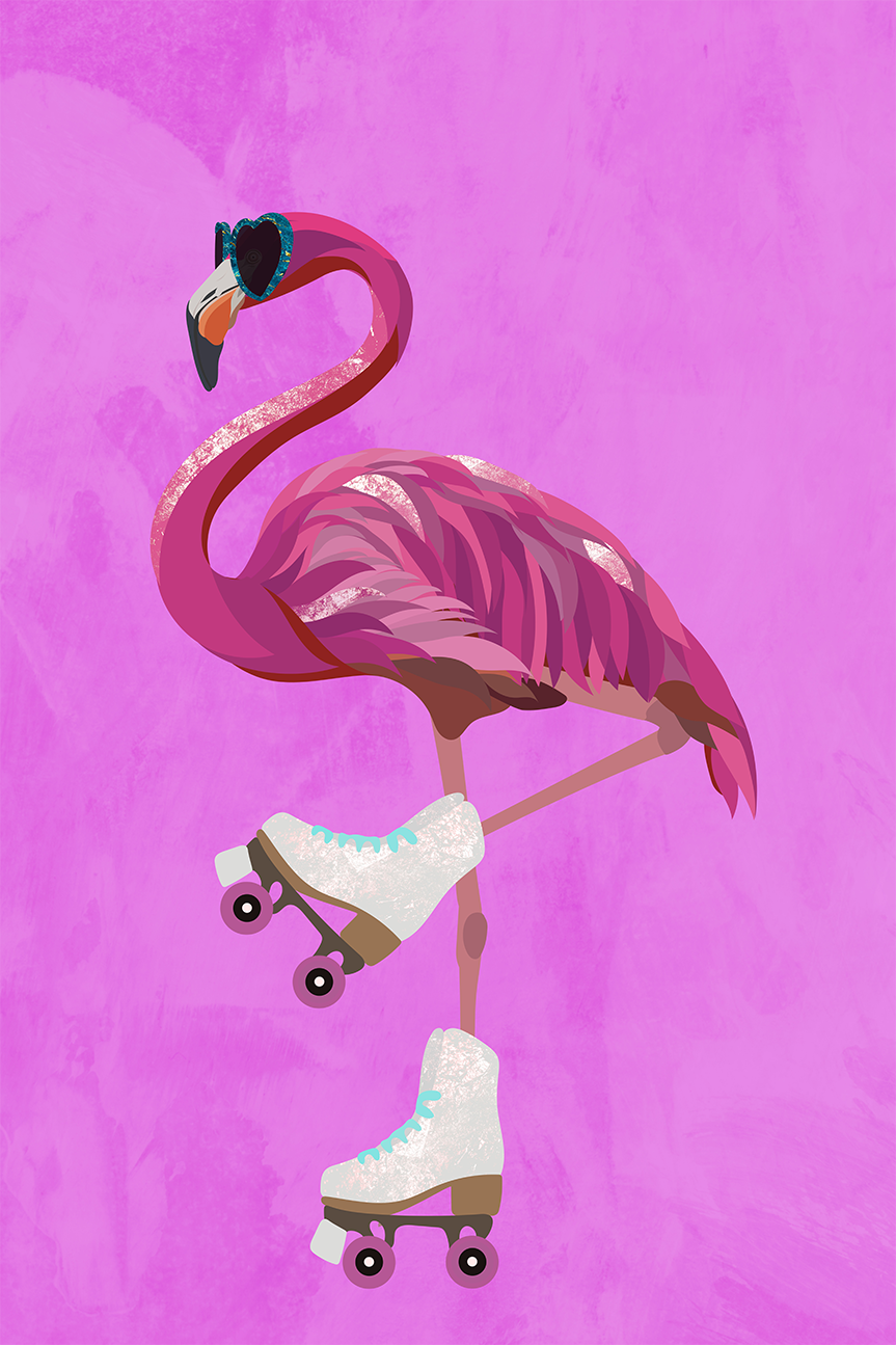wall-art-print-canvas-poster-framed-Flamingo Rollerskating , By Sarah Manovski-1