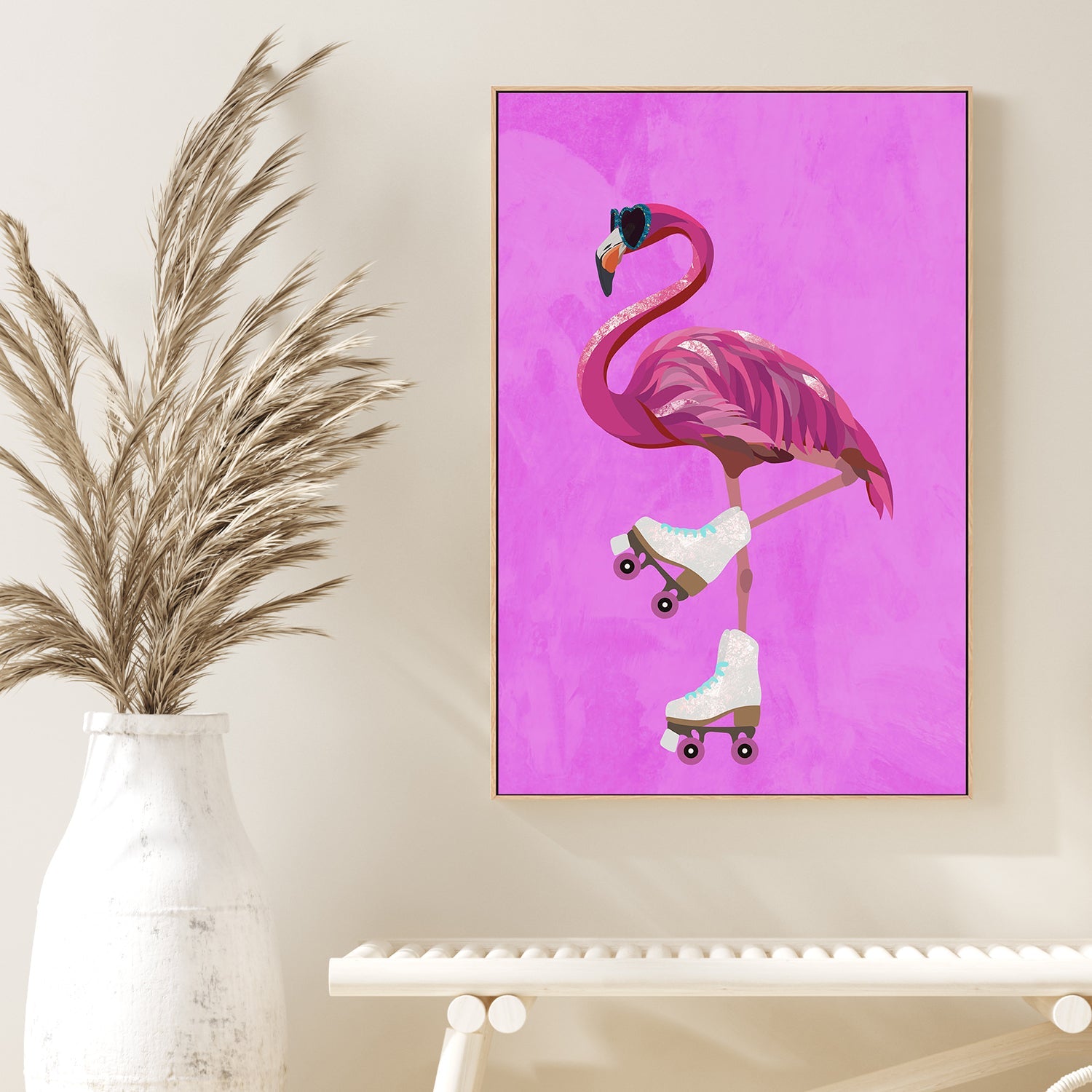 wall-art-print-canvas-poster-framed-Flamingo Rollerskating , By Sarah Manovski-2