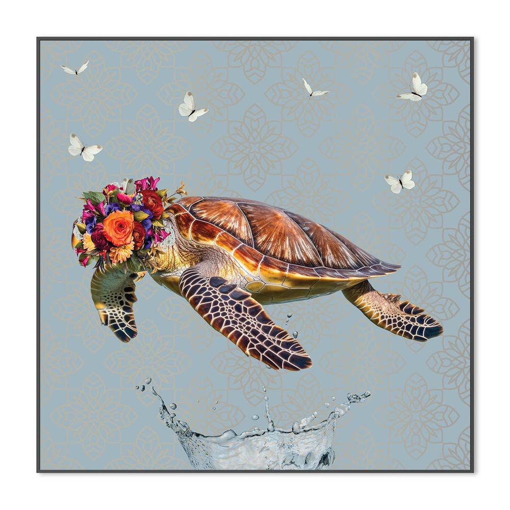 wall-art-print-canvas-poster-framed-Floral Crown Turtle Splash-3