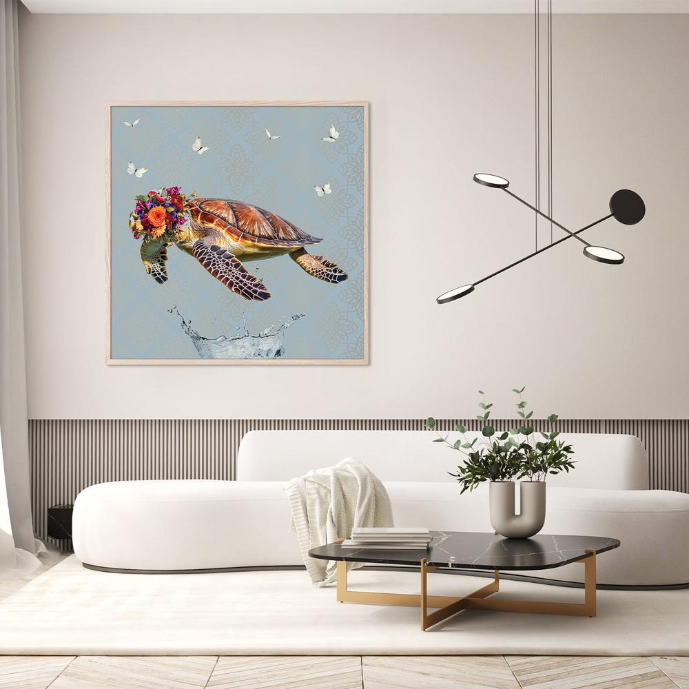 wall-art-print-canvas-poster-framed-Floral Crown Turtle Splash-8