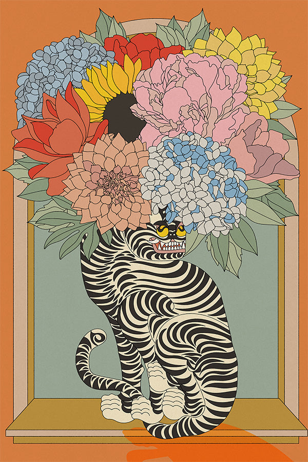 wall-art-print-canvas-poster-framed-Floral Tiger Vase-1