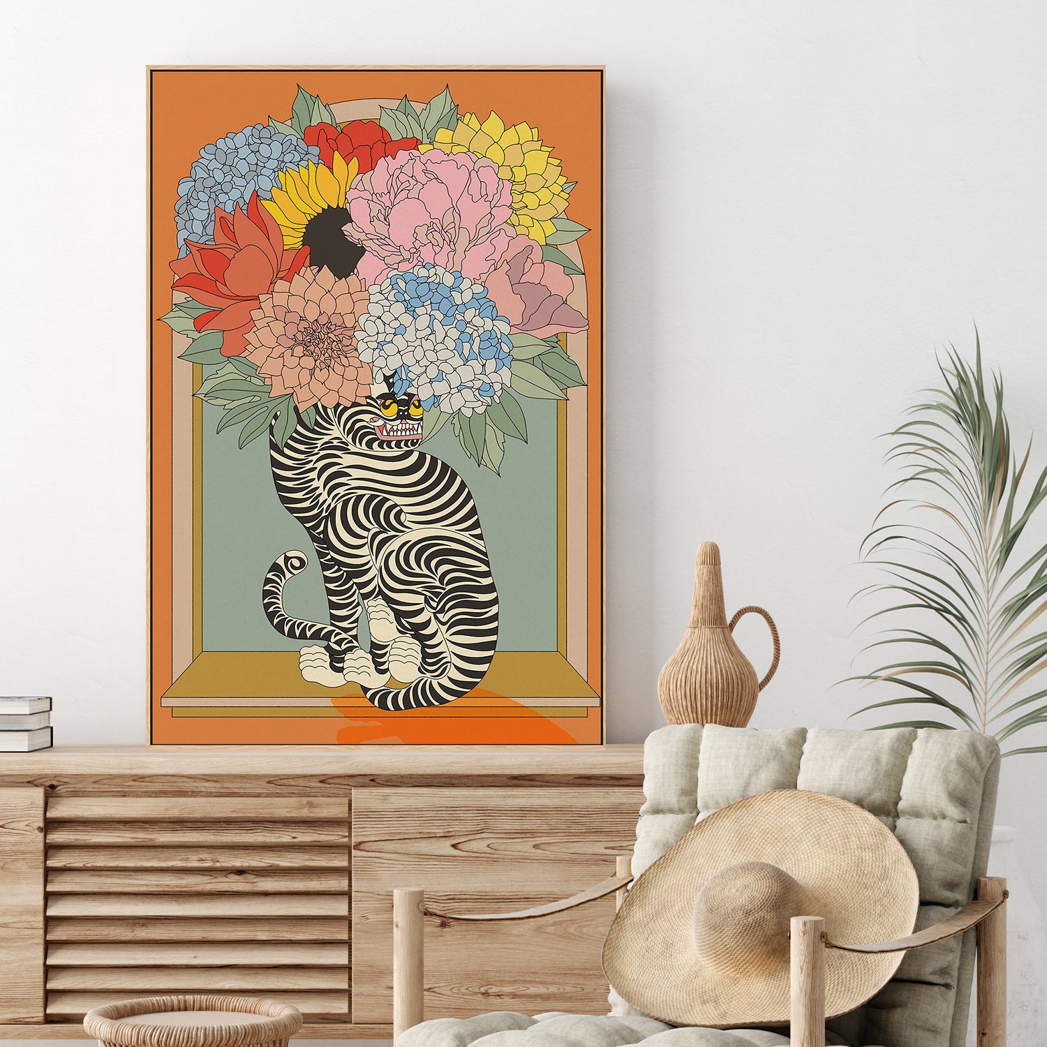 wall-art-print-canvas-poster-framed-Floral Tiger Vase-2