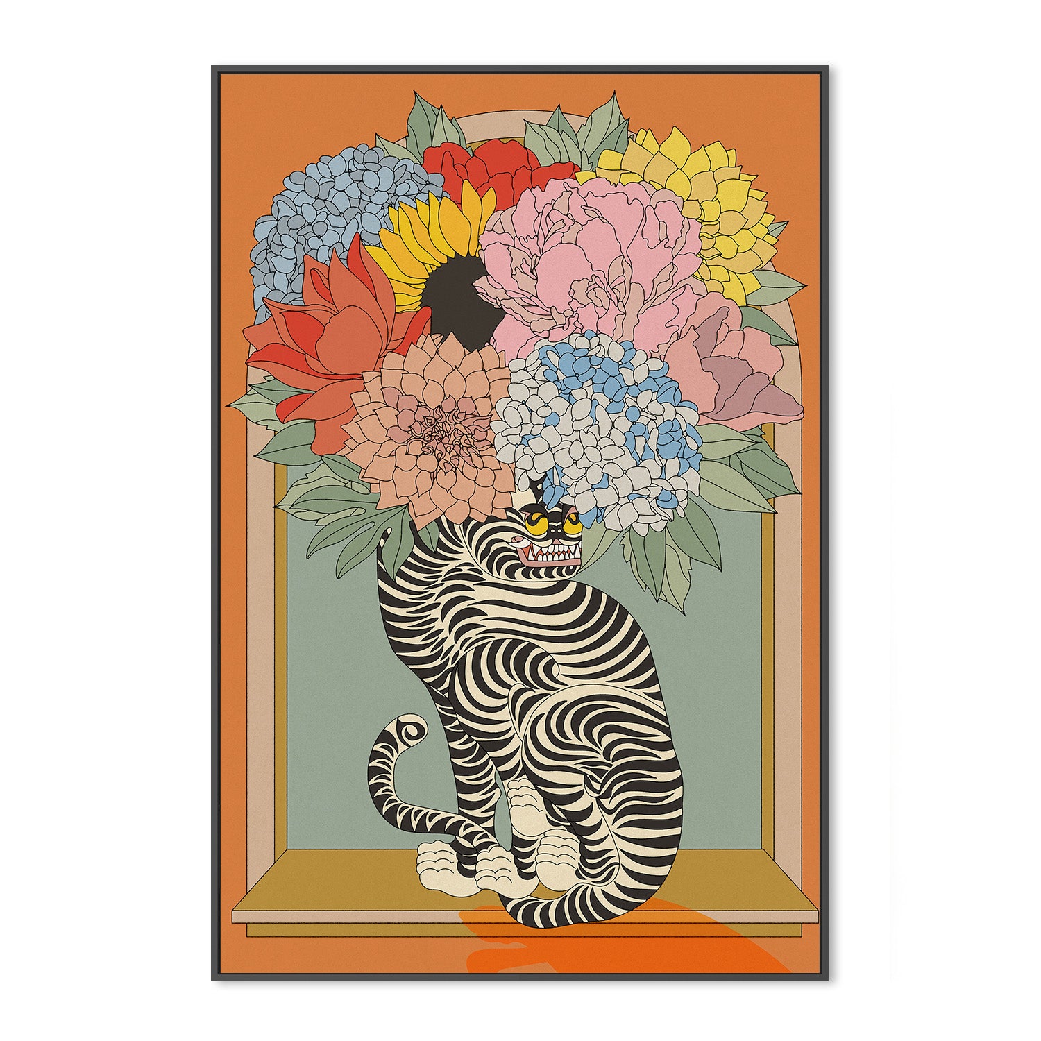 wall-art-print-canvas-poster-framed-Floral Tiger Vase-3