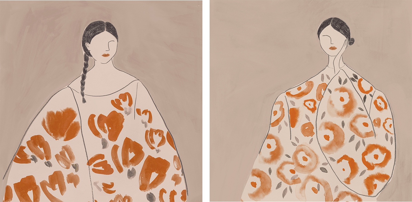 wall-art-print-canvas-poster-framed-Floral Woman, Mocha Tone, Style A & B, Set Of 2 , By Lily K-1