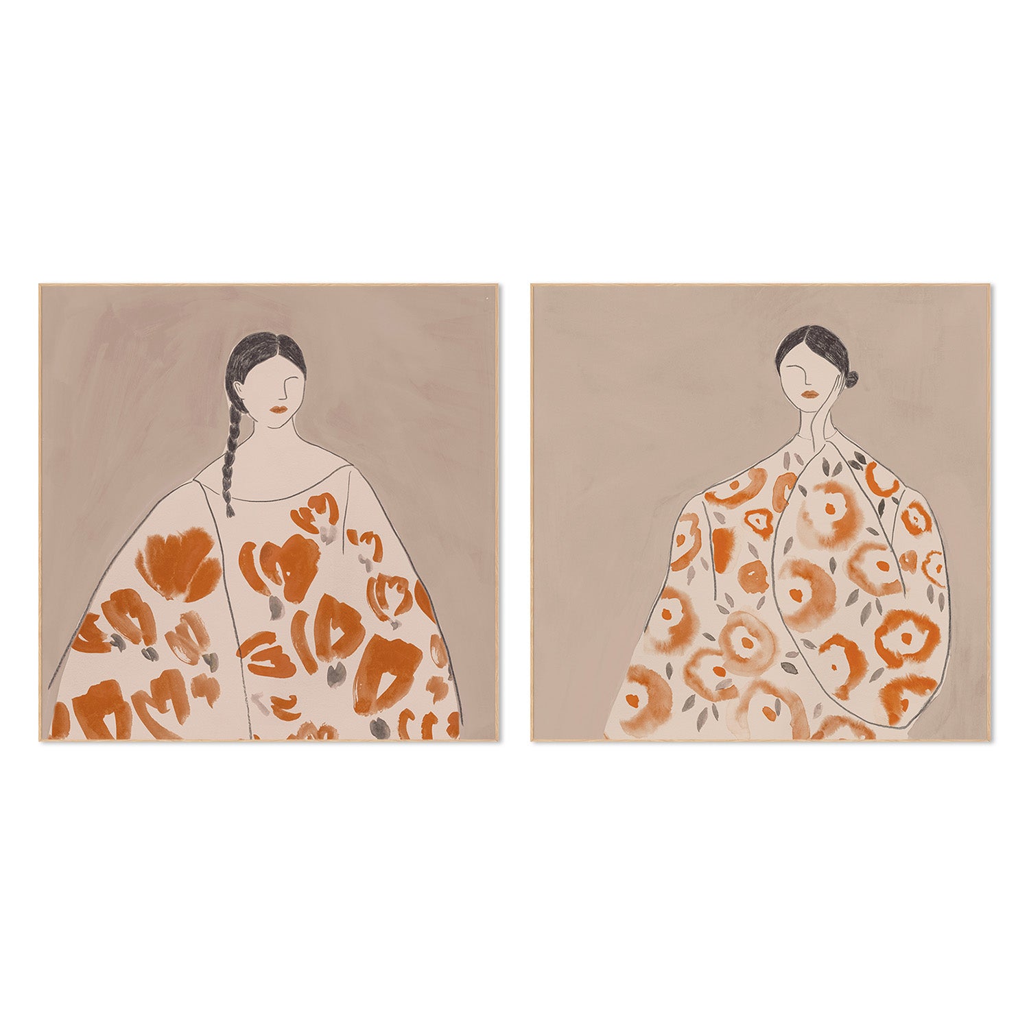 wall-art-print-canvas-poster-framed-Floral Woman, Mocha Tone, Style A & B, Set Of 2 , By Lily K-4