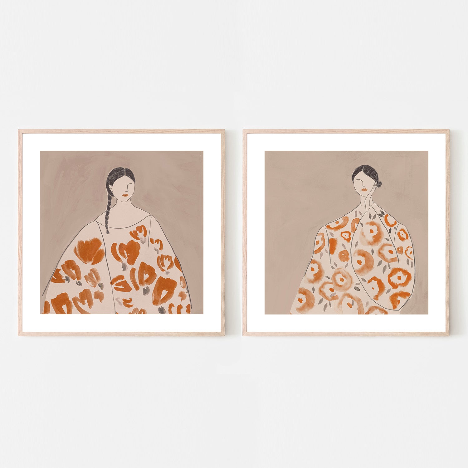 wall-art-print-canvas-poster-framed-Floral Woman, Mocha Tone, Style A & B, Set Of 2 , By Lily K-6