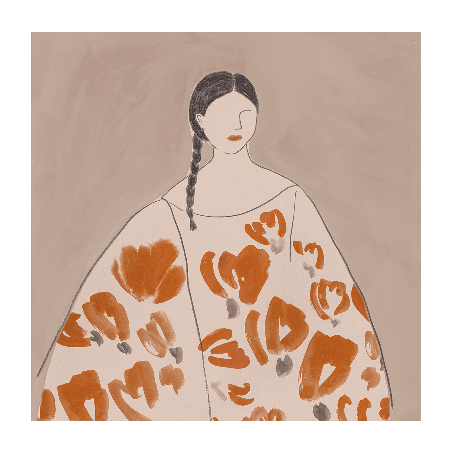 wall-art-print-canvas-poster-framed-Floral Woman, Mocha Tone, Style A & B, Set Of 2 , By Lily K-8