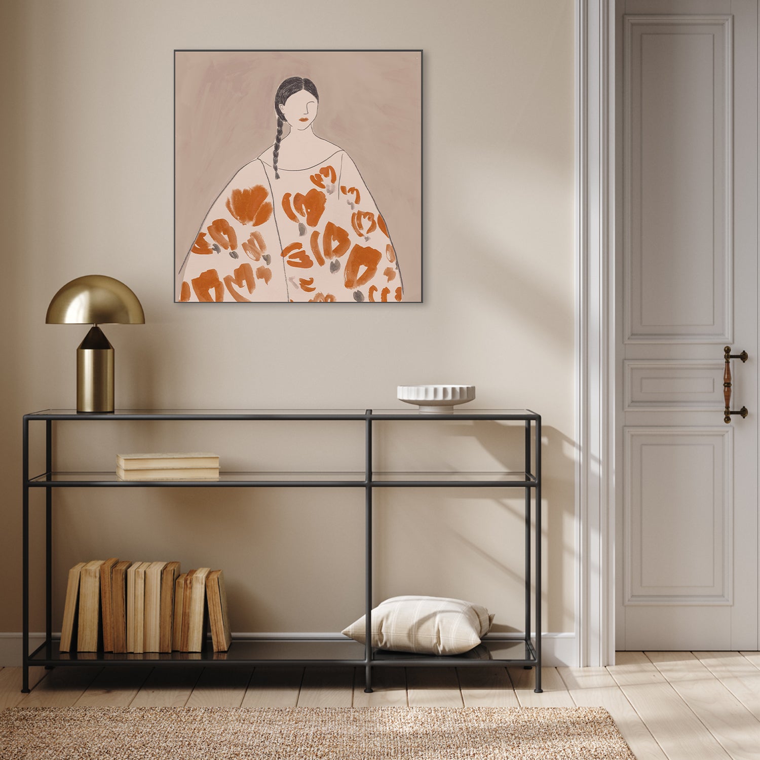 wall-art-print-canvas-poster-framed-Floral Woman, Mocha Tone, Style A , By Lily K-7