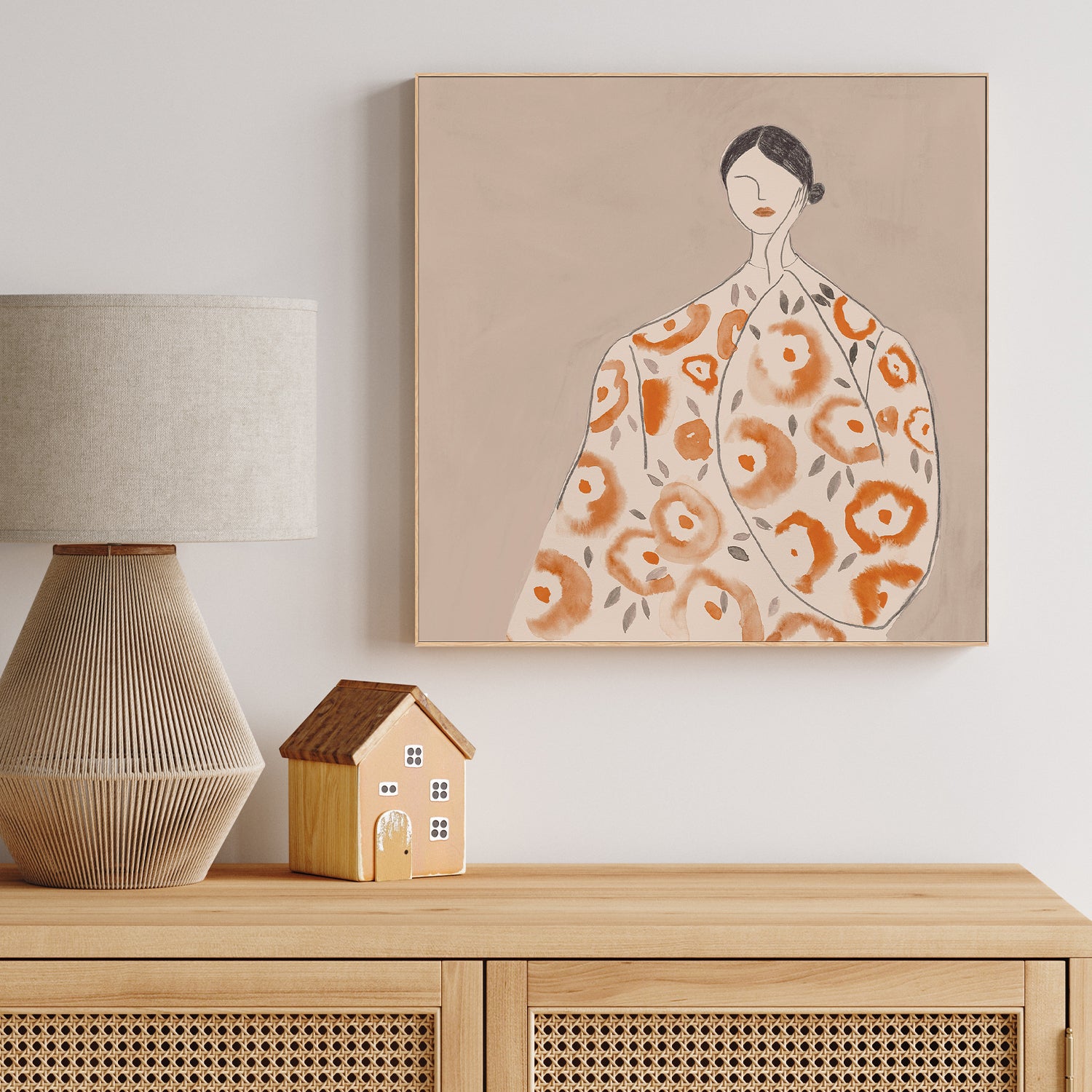 wall-art-print-canvas-poster-framed-Floral Woman, Mocha Tone, Style B , By Lily K-2