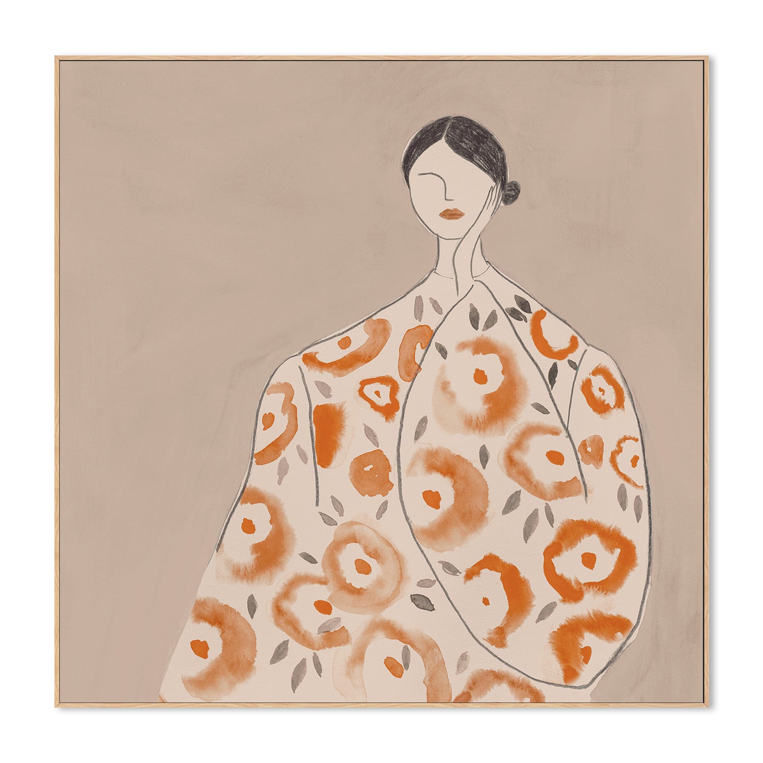 wall-art-print-canvas-poster-framed-Floral Woman, Mocha Tone, Style B , By Lily K-4