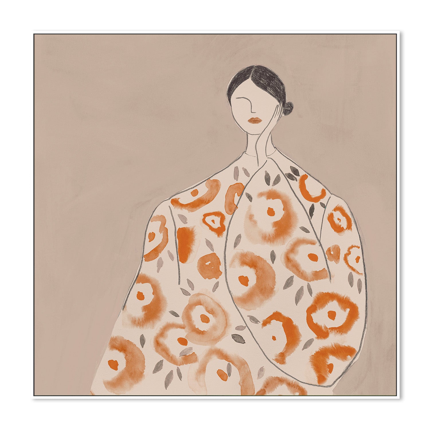 wall-art-print-canvas-poster-framed-Floral Woman, Mocha Tone, Style B , By Lily K-5