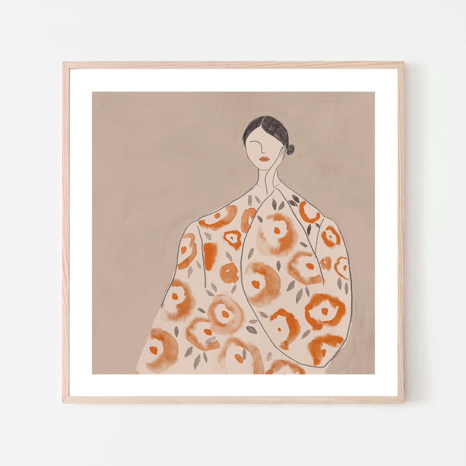 wall-art-print-canvas-poster-framed-Floral Woman, Mocha Tone, Style B , By Lily K-6