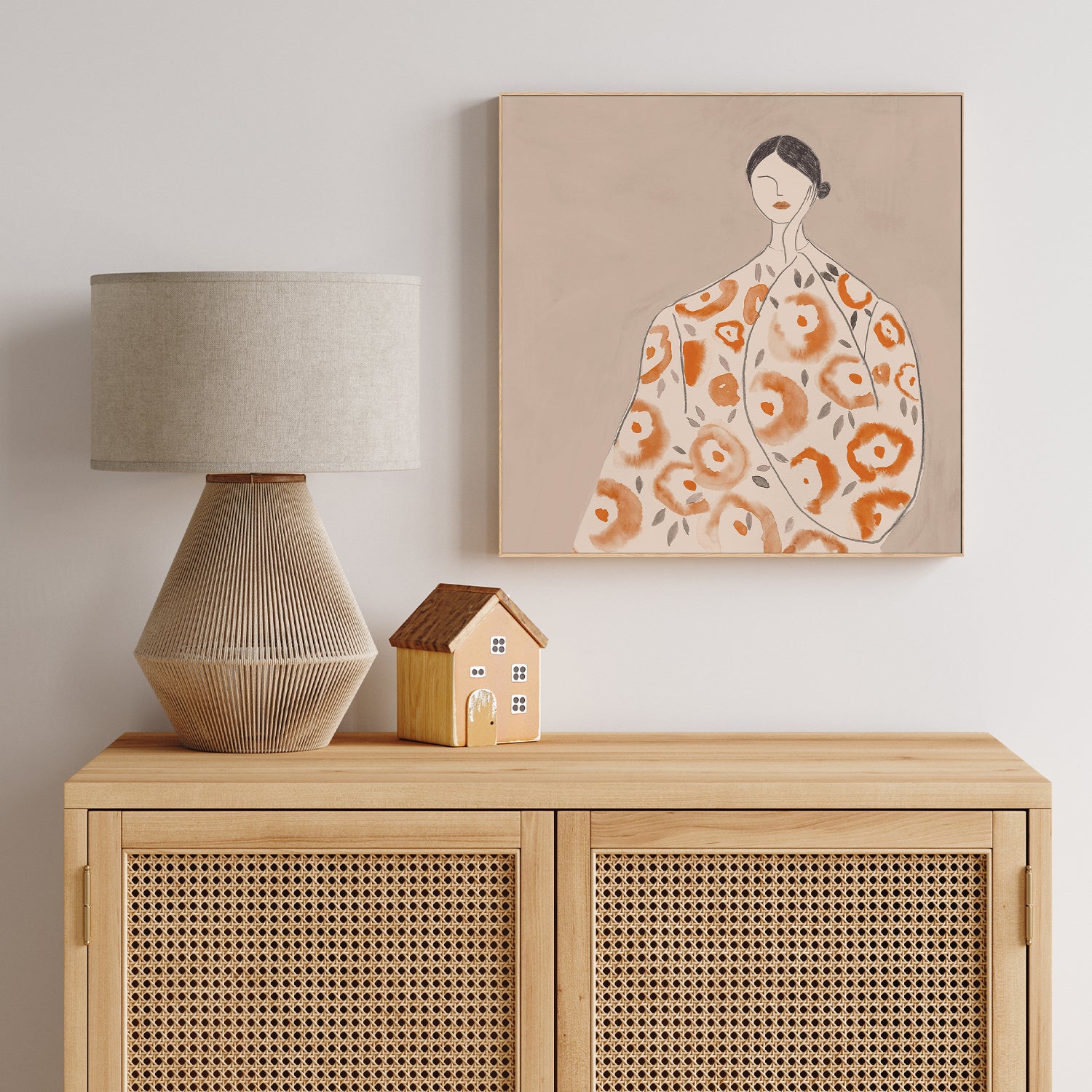 wall-art-print-canvas-poster-framed-Floral Woman, Mocha Tone, Style B , By Lily K-7