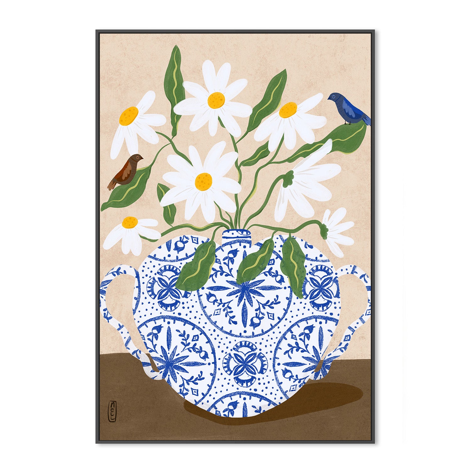 wall-art-print-canvas-poster-framed-Flowers And Birds in a Damask Vase-3