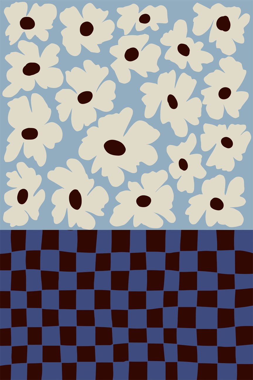 wall-art-print-canvas-poster-framed-Flowers Checkerboard , By Miho Art Studio-1