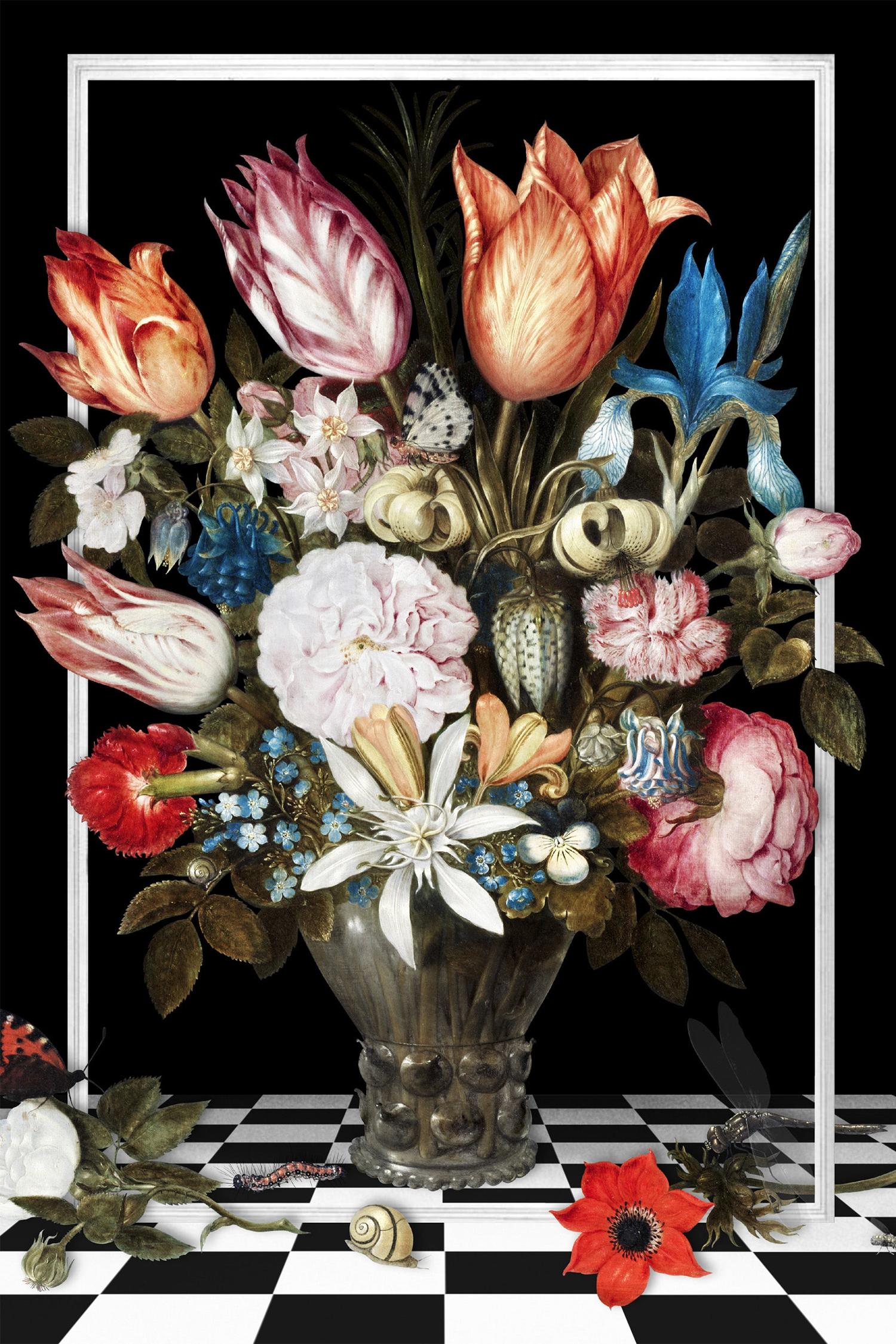 wall-art-print-canvas-poster-framed-Flowers In a Glass Vase-the Remix-1