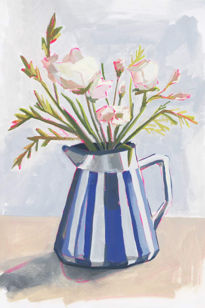 wall-art-print-canvas-poster-framed-Fresh Flowers In A Striped Vase, Style A-1