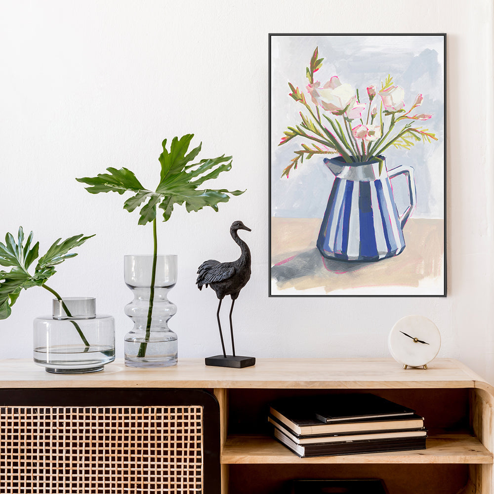 wall-art-print-canvas-poster-framed-Fresh Flowers In A Striped Vase, Style A-2
