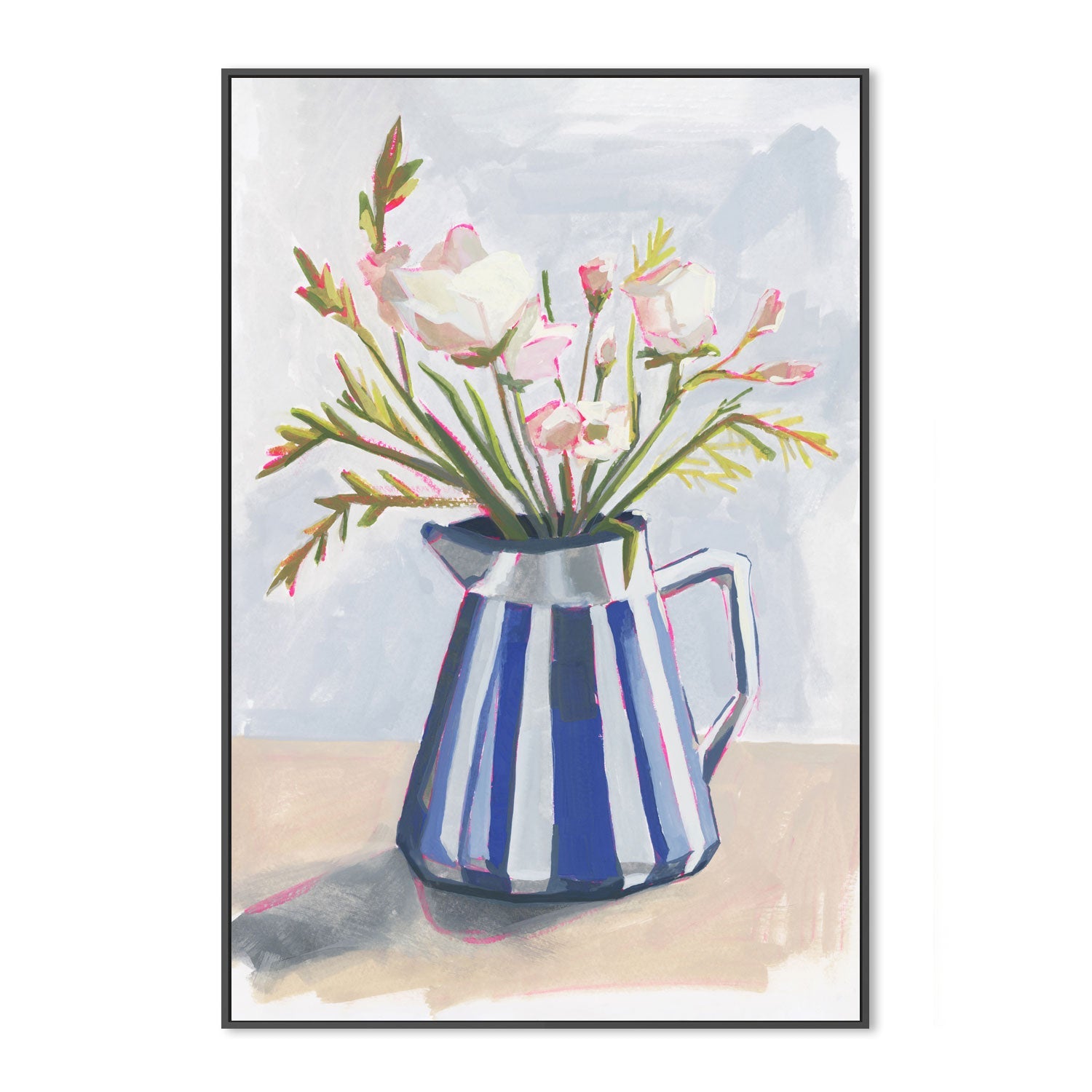 wall-art-print-canvas-poster-framed-Fresh Flowers In A Striped Vase, Style A-3