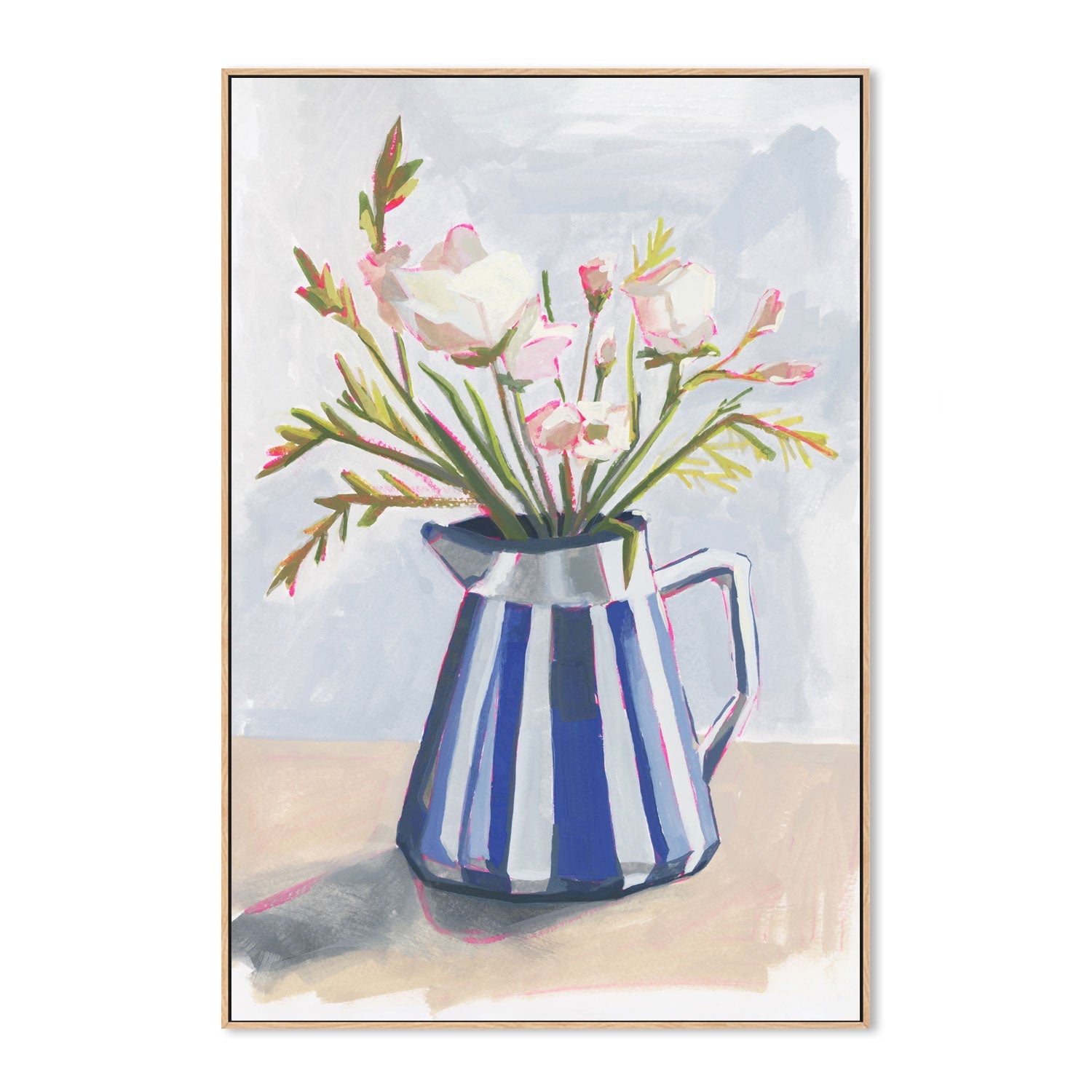 wall-art-print-canvas-poster-framed-Fresh Flowers In A Striped Vase, Style A-4