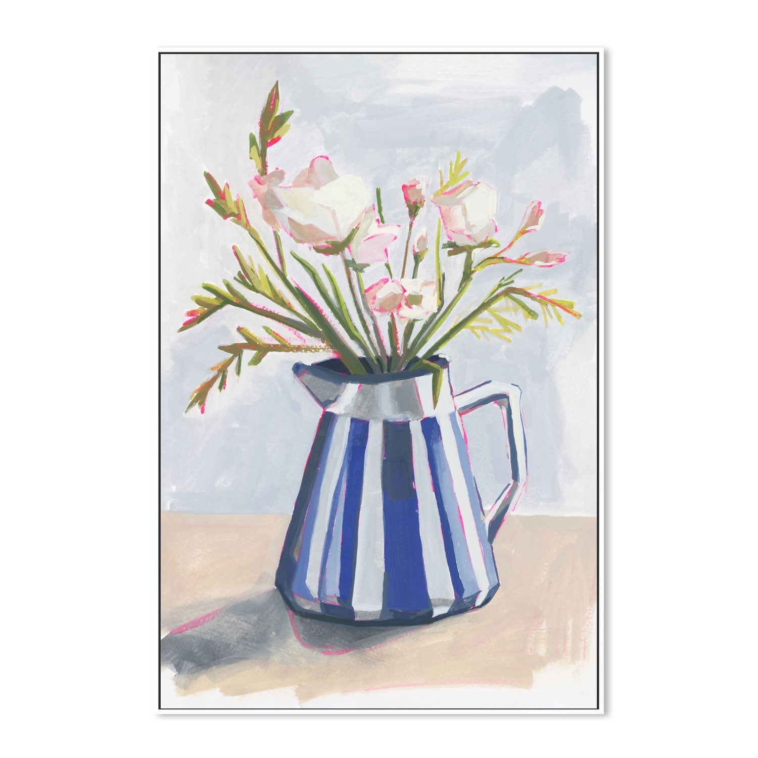 wall-art-print-canvas-poster-framed-Fresh Flowers In A Striped Vase, Style A-5