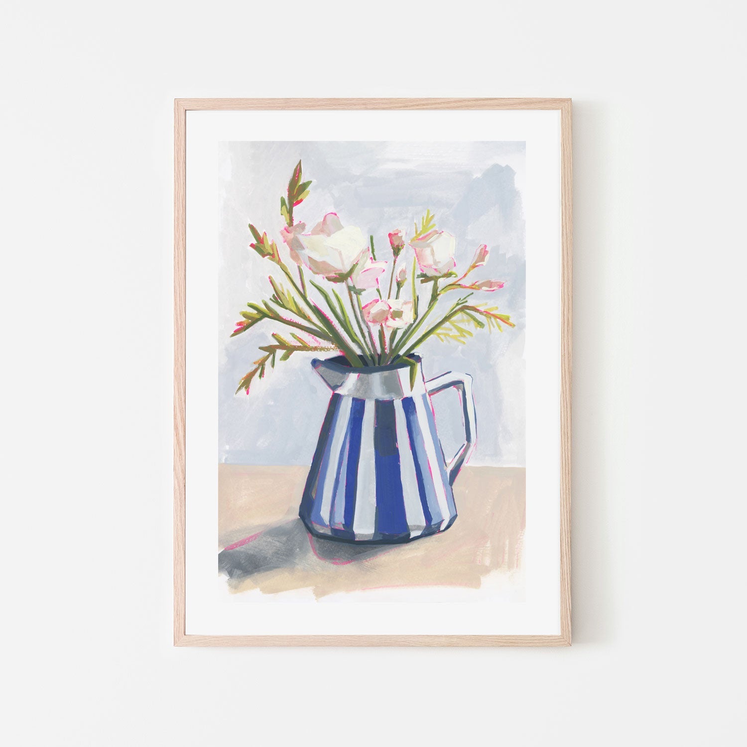 wall-art-print-canvas-poster-framed-Fresh Flowers In A Striped Vase, Style A-6