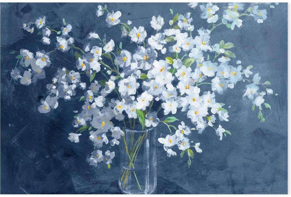 wall-art-print-canvas-poster-framed-Fresh White Bouquet Dark Blue-by-Danhui Nai-Gioia Wall Art