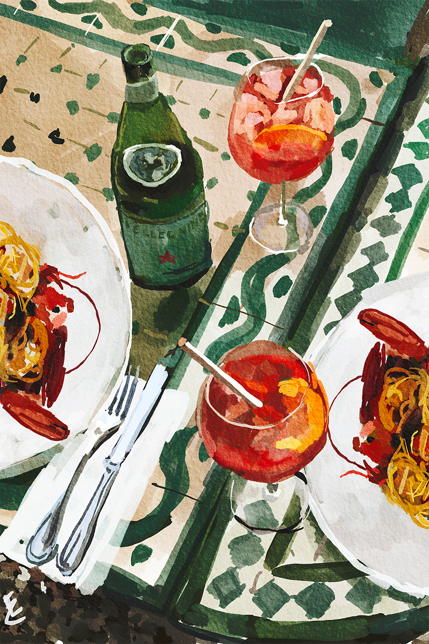 wall-art-print-canvas-poster-framed-Frutti Di Mare & Apperol Spritz , By Ekaterina Zagorska-1