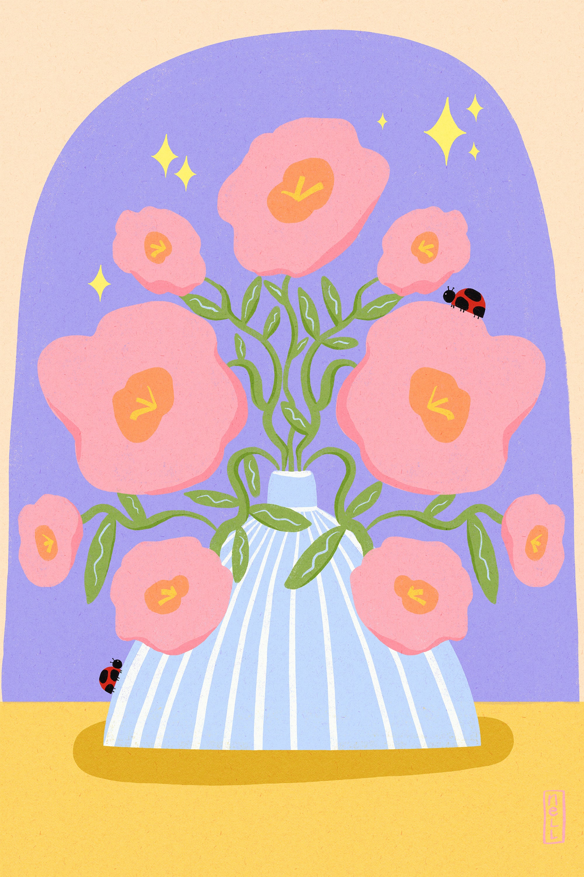 wall-art-print-canvas-poster-framed-Fun Flowers in a Vase Illustration-1