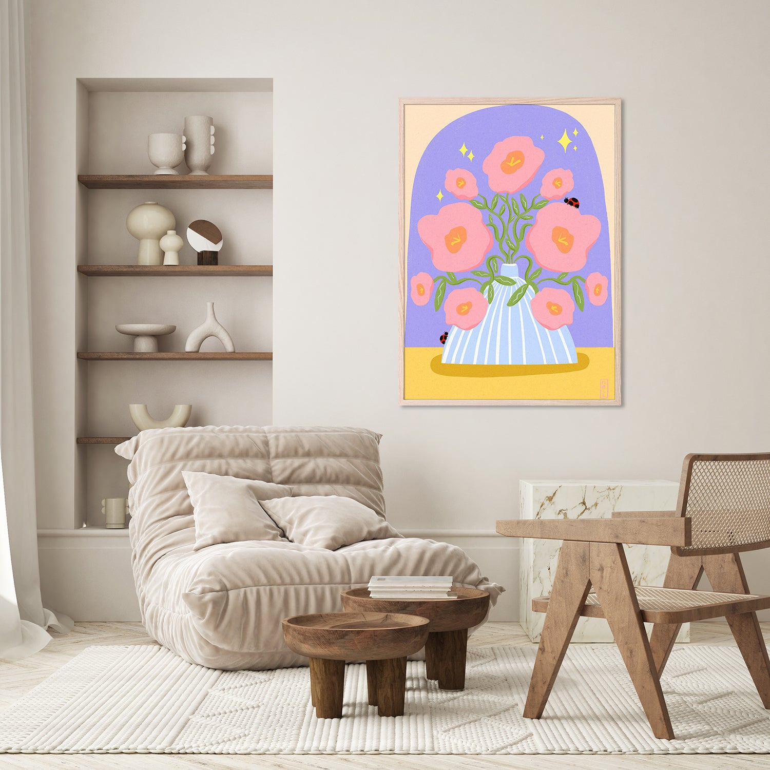 wall-art-print-canvas-poster-framed-Fun Flowers in a Vase Illustration-8