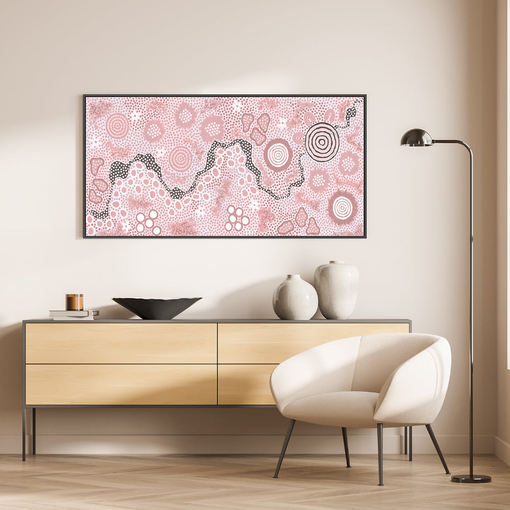 wall-art-print-canvas-poster-framed-Gathering Body Paint, Pink Version , By Danny Tjampitjinpa Possum-GIOIA-WALL-ART
